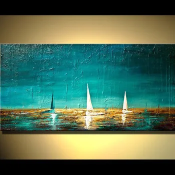

Handpainted abstract oil painting on canvas wall art classical blue abstract oil painting landscape picture for office hotel