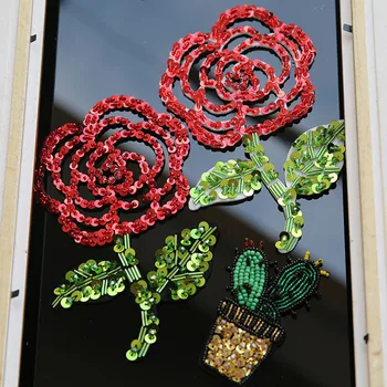 

Rose sequins flower patches women motif applique Handmade crystal beaded patch for clothes Diy accessories wedding dress patch