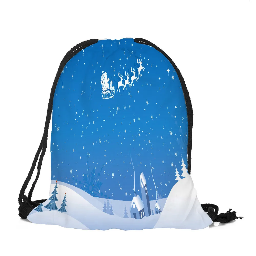 

Merry Christmas Candy Bag Satchel Rucksack Bundle Pocket Drawstring Storage Bag Denim String Large Capacity Travel bag May 15