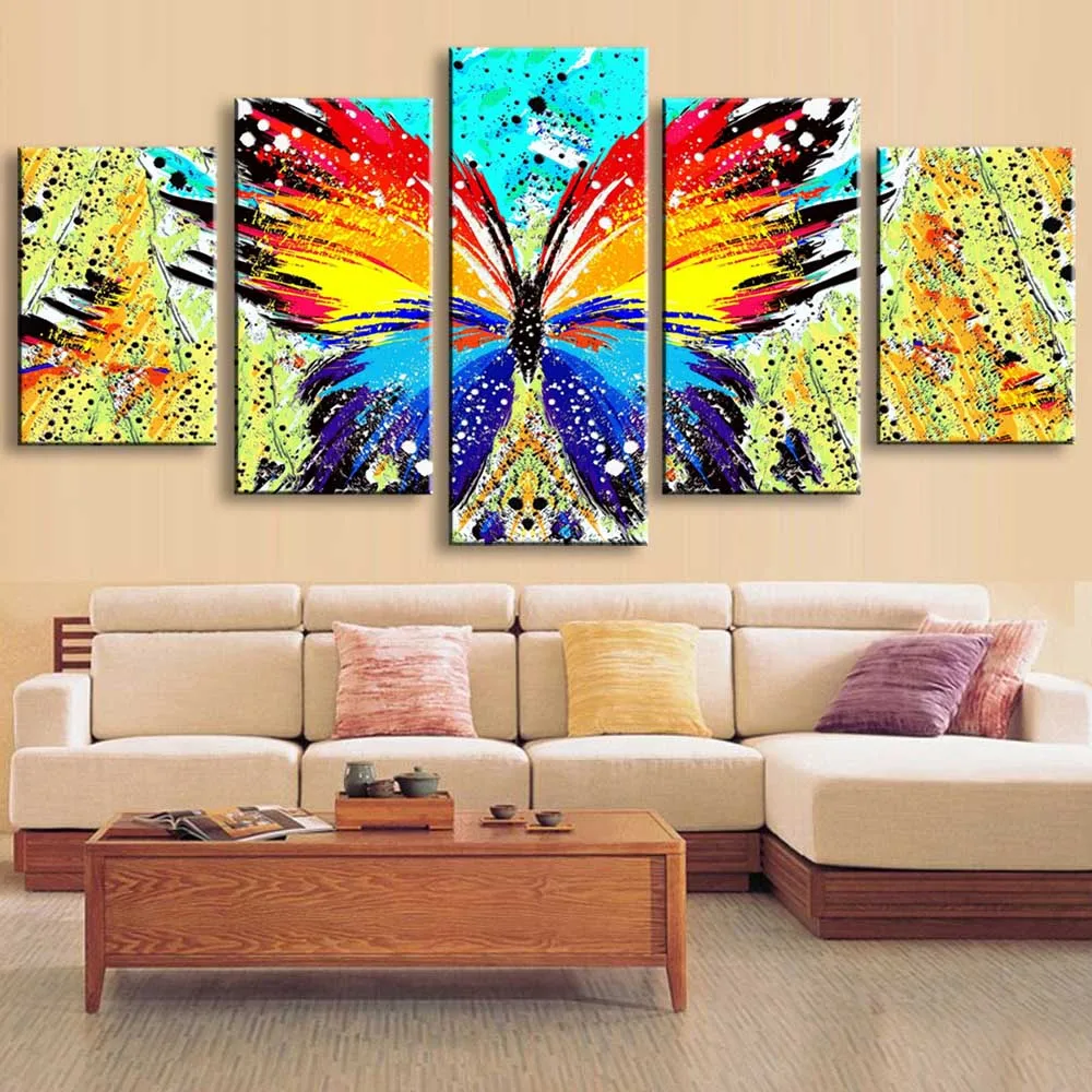 5 pieces high-definition print Abstract butterfly canvas oil painting poster and wall art living room picture HUDIE5-1 (4)