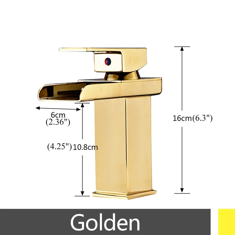 Водопад смеситель для раковины хром/золото/Матовый никель/orb полированный настил крепление для ванны раковина кран смеситель для горячей и холодной воды - Цвет: golden