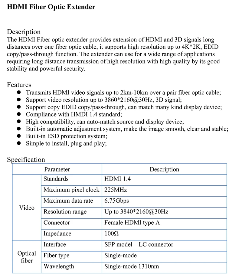 4 K* 2 K HDMI оптический оптоволоконный удлинитель 1080 P 3D HDMI оптоволоконный удлинитель 2 км одномодовый Singe Fiber