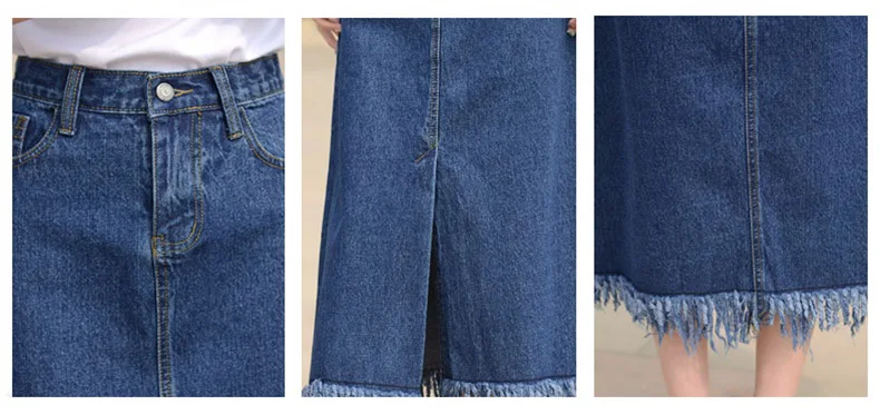 Новая женская джинсовая юбка трапециевидной формы размера плюс, весенне-осенняя Джинсовая длинная повседневная юбка с бахромой на спине, размер 38, 40, большой размер