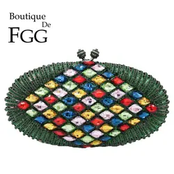 Boutique De FGG зеленый изумруд АЛМАЗ Для женщин Кристалл Вечерние вечерний клатч в стиле minaudiere Свадебные Свадебный клатч сумка женская