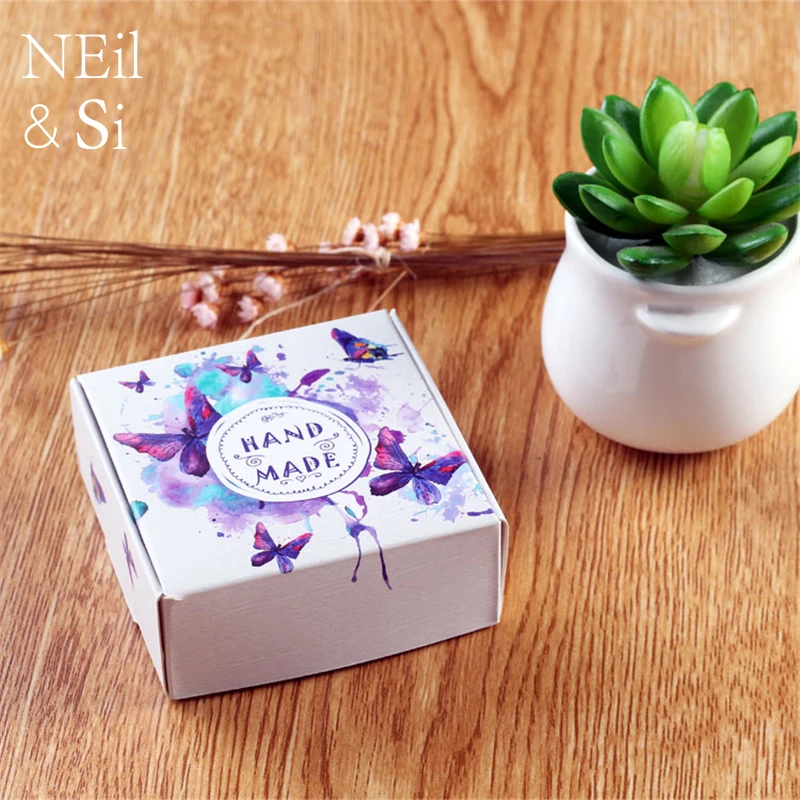 

Gift Paper Box Wedding Favor Candy Manual Handmade Soap Macarons Packaging Boxes Flower Butterfly printed Free Shipping