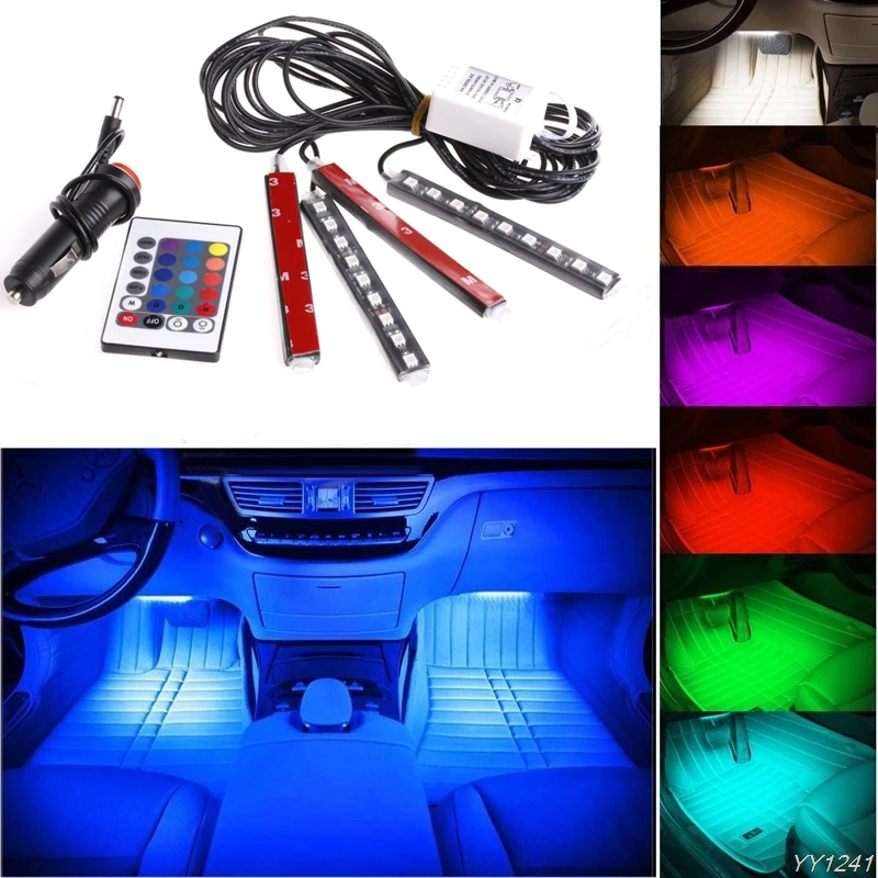 

car styling 7 Color Flexible Car Styling RGB LED Strip Light Atmosphere Decoration Lamp Car Interior Light with Remote Control