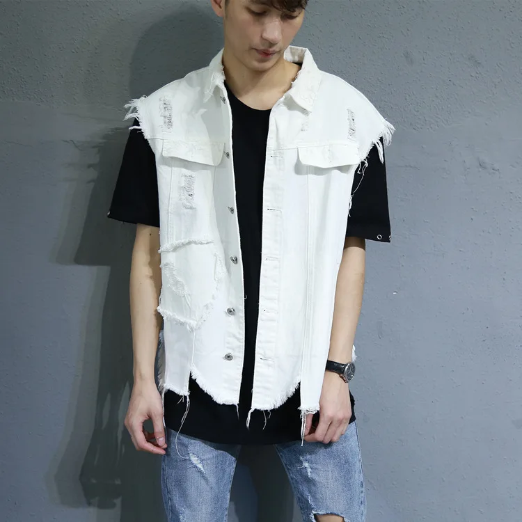 Punk Style Street Wear Hip Hop Denim Vests Men Sleeveless Jean Jacket