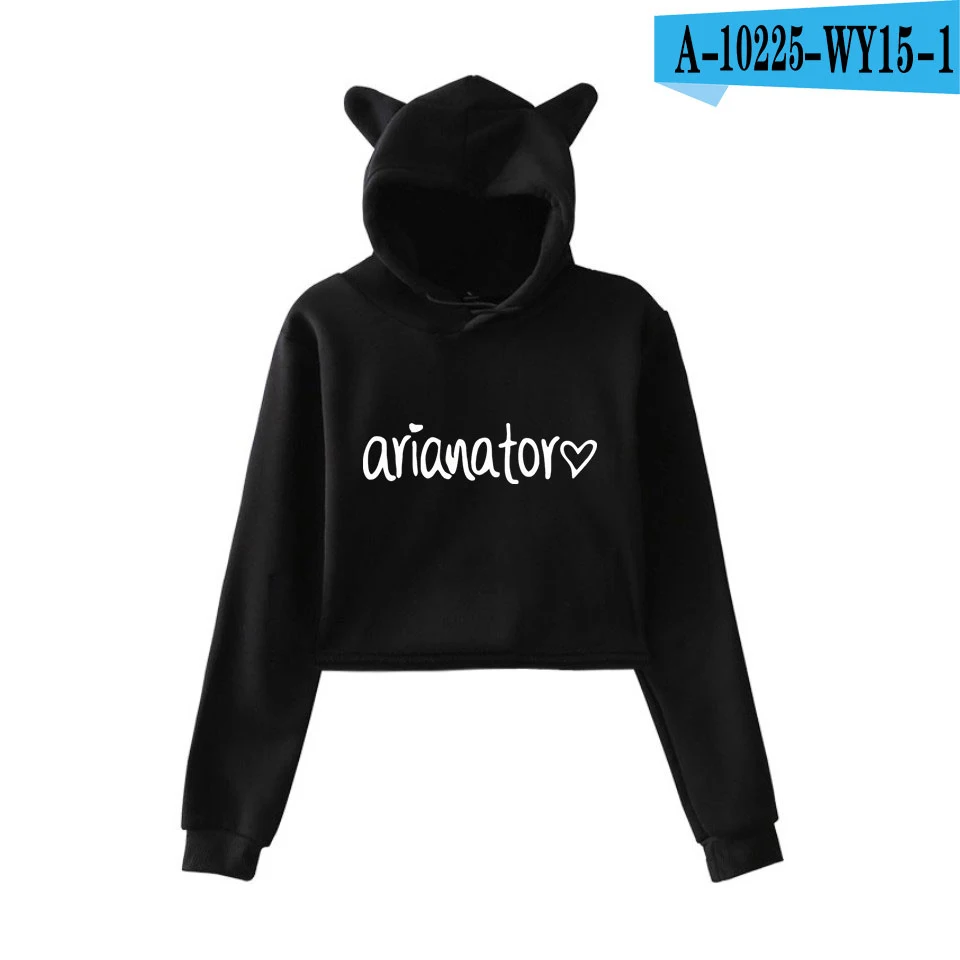 Black Ariana Grande Dangerous женские укороченные топы для девушек Kawaii с капюшоном женские Харадзюку хип-хоп толстовки с принтом размера плюс - Цвет: Black