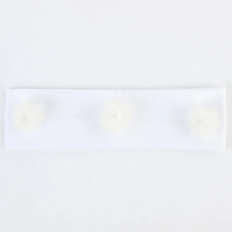 White White Детская повязка из хлопка для новорожденных, коллекция года, весенний модный помпон из меха норки, повязка на голову для девочек, простая повязка на голову с аппликацией - Цвет: White White