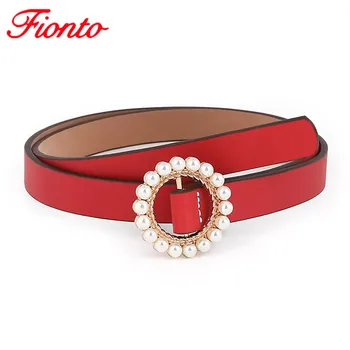 

Simple Round Pearl Belts Women's Casual Solid PU Leather Thin Belt Fashion Decorative Ladies Wild Jeans Belts AN1019