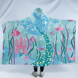 Творческий Русалка микрофибры с капюшоном одеяло для детей и взрослых обувь девочек цветочный утолщенной флисовой комфортные покрывала