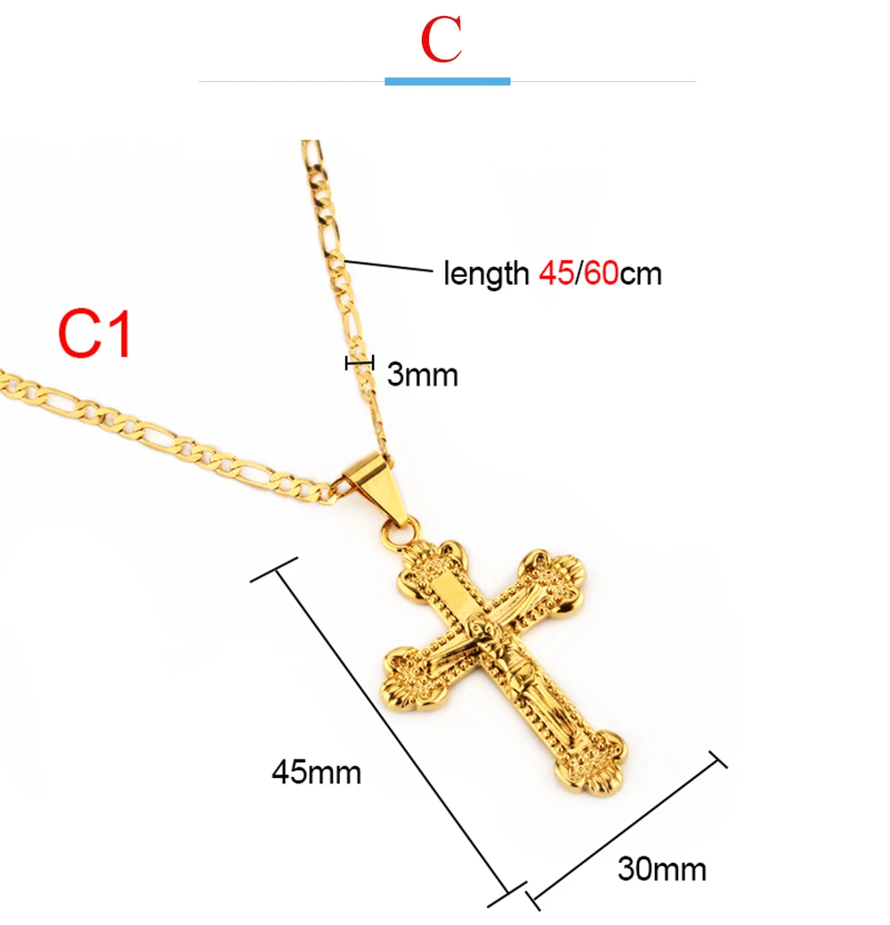 JHplated, новинка, модное ювелирное изделие, золотой цвет, Распятие Иисуса, религиозный крест, ожерелье, Подвеска для женщин/мужчин, христианская длина 45 см