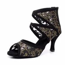 Женская обувь для бальных танцев, латинских танцев, мягкая подошва, женские черные вечерние туфли для сальсы, социальных танцев, высокий каблук 7,5 см, VA30