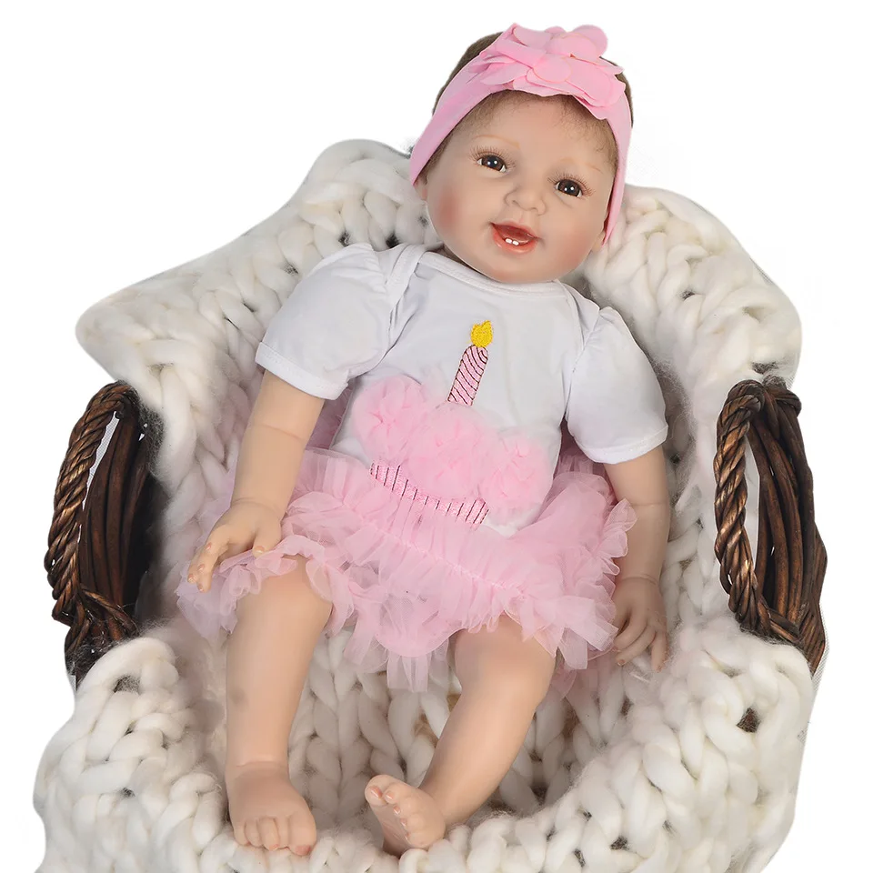 22 ''55 см мягкая силиконовая кукла Reborn Baby Doll с розовым свечным платьем настоящая улыбка Bonecas Кукла Reborn День рождения Рождественский подарок