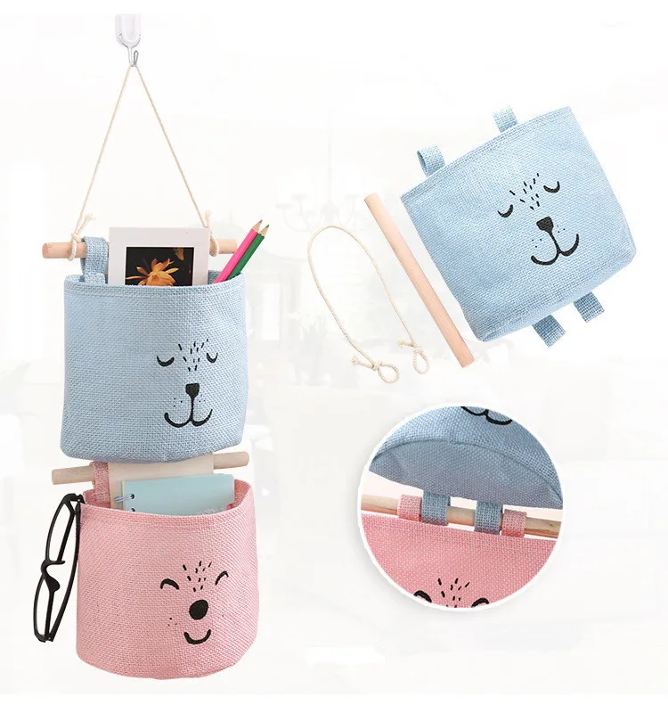 1PC Cotton Linen Storage Bag Creative Cosmetic Hanging Organizer Rangement Container For Room Cupboard Makeup Box OK 0446 | Дом и сад