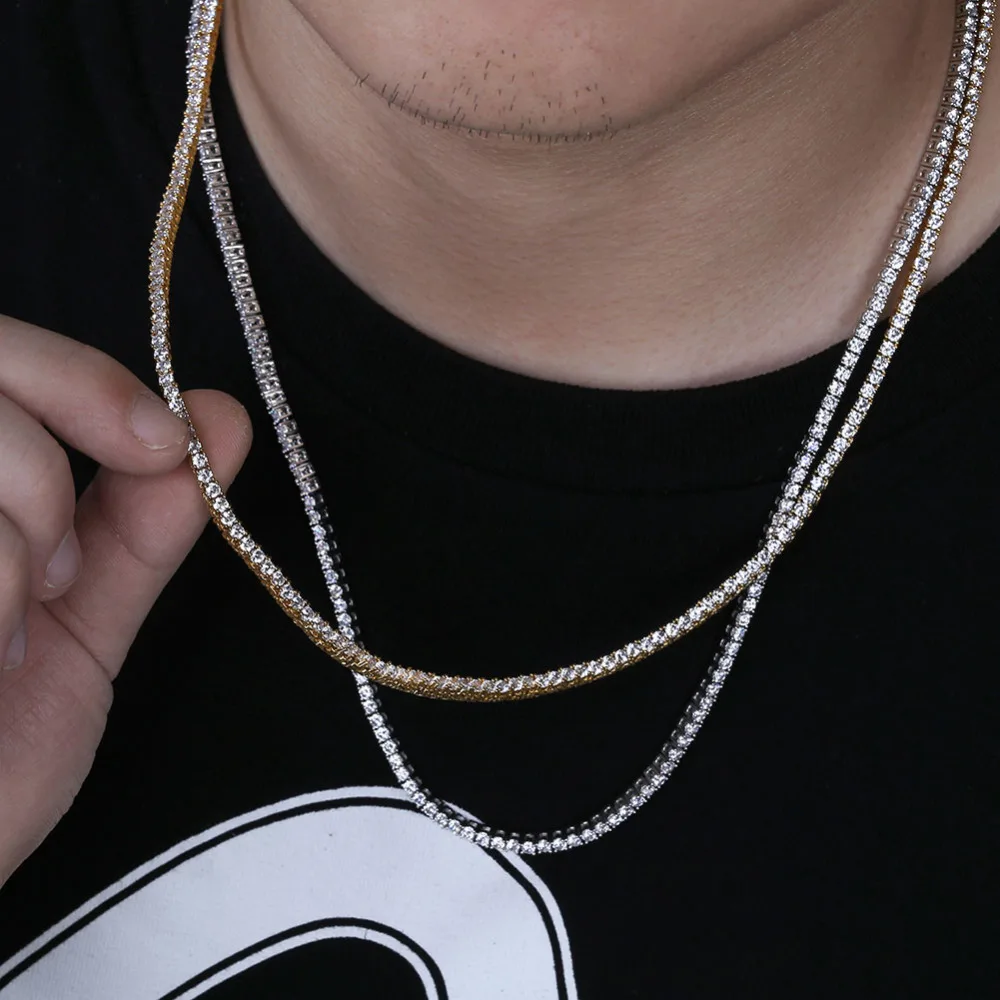 JINAO الذهب/الفضة/Rosegold اللون مثلج خارج سلسلة الهيب هوب النحاس مايكرو تمهيد CZStone 3/5 مللي متر تنس سلسلة قلادة مع 18 \