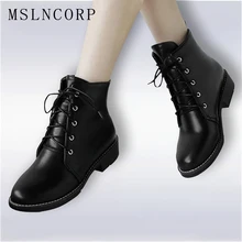 Size 34-43 New Fashion Black Ankle Boots Flats Round Toe Lace-Up Martin Boots PU Leather Woman Cross tied With Warm Plush Shoes plus size 34 43 fashion women boots with warm plush shoes spring autumn winter lace up punk flats round toe ankle martin boots