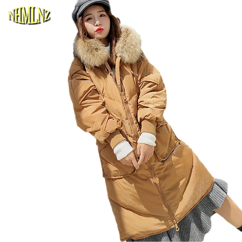 2017 Long Down Jacket Korean style Hooded Fur collars Women Winter Warm