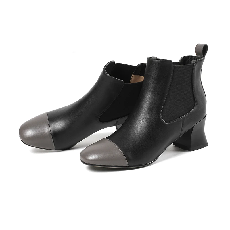 Carré Dames Nouveau D'hiver Boot black Isnom Véritable Talons Chaussures apricot Black Hauts En Bottines apricot Noir Bout 2018 Cuir Femmes SxYnCwqpB