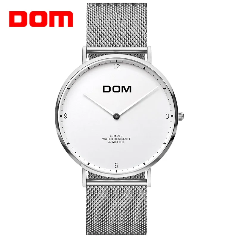 

DOM Mens Watches Top Brand Luxury Men's Business Quartz Watch Casual Mesh Strap Thin Clock Male Sliver Watch For Men M-36D-7MS