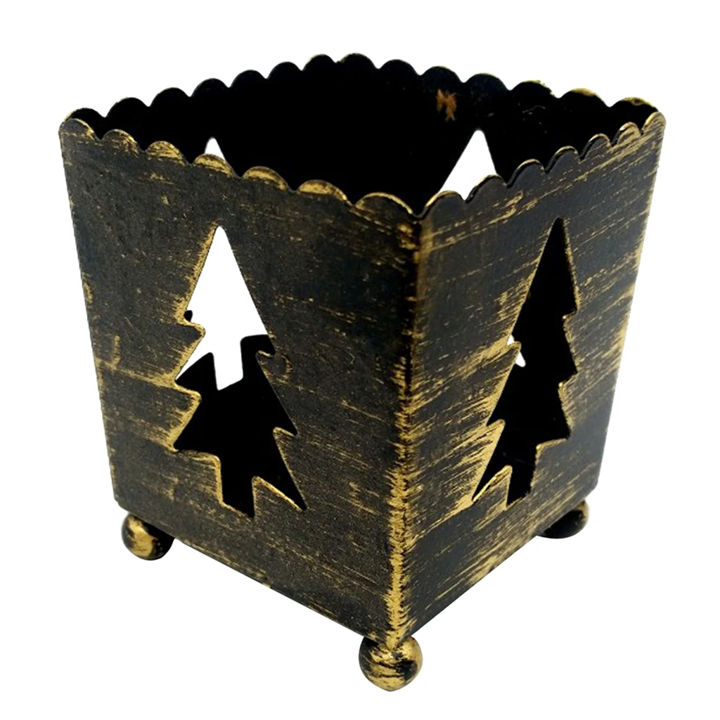 Mini 5x6.5x5.5CM Vintage Wrought Iron Christmas Candle Holder Hollow Star Tree Tree Heart Home Party Decoration