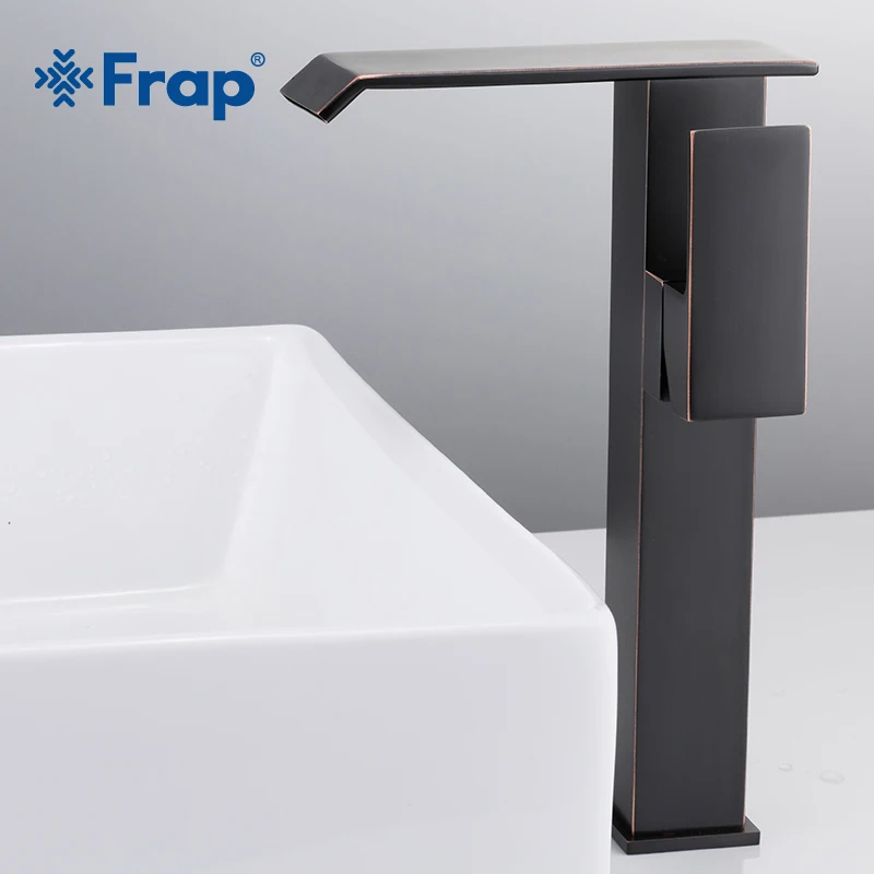 

Frap New Bathroom Basin Faucet Deck Mounted Waterfall Hot and Cold Water Sink Tap Mixer Single Handle Black Tap Mixer Y10136