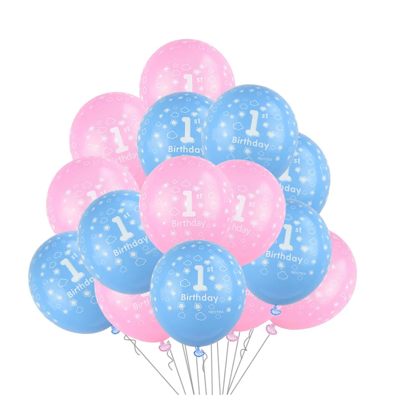 10/20pcs 12inch 2.8g Pink Blue Latex Balloon 1st Birthday Balloons for Girl Boy 1 One Year First Happy Bithday Party Decoration