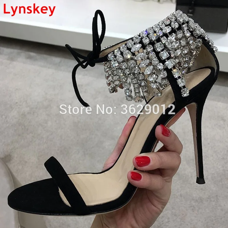 

Lynskey New Lace Up Gladiator Sandals Women Crystal Stiletto High Heels Sexy Cut Out Party Shoes Woman Sandals Pumps 10cm