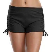 Женские однотонные Шорты для плавания эластичные пляжные шорты трусики для купальника Шорты для плавания с регулируемые Галстуки по бокам с рюшами