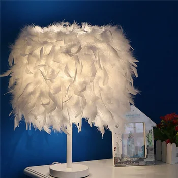 

LAIDEYI Feather E27 Table Lamps Hotel Home Decorative Desk Lamp For Bedroom Bedside Fixture Lamp Wedding Decoration Lighting