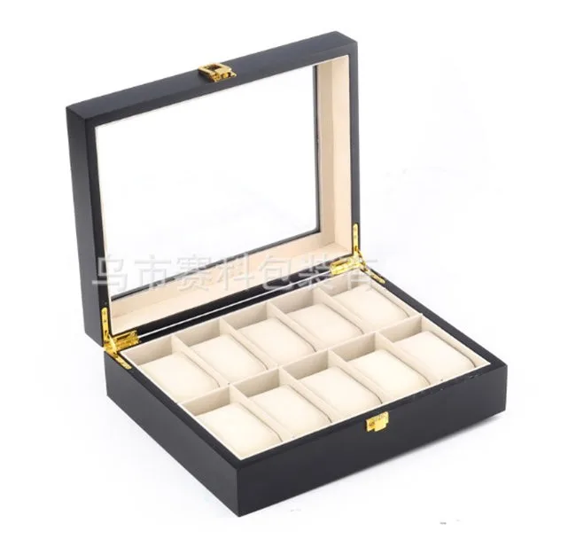 10 слотов деревянные часы дисплей коробка черный МДФ Mechanicala часы коробки чехол с окном новые ювелирные изделия для хранения подарочная коробка