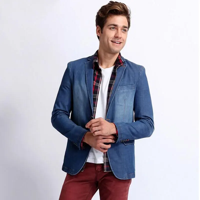 Denim Jean Blazers Men's Suit Jackets 2017 Slim Fit Casual Blazers Male