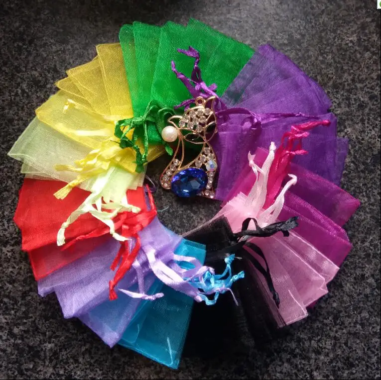 

100pcs/lot 5x7cm 7x9cm 9x12cm Organza Gift bags Jewelry Christmas Gifts Packaging Bags Drawable Yarn Bags