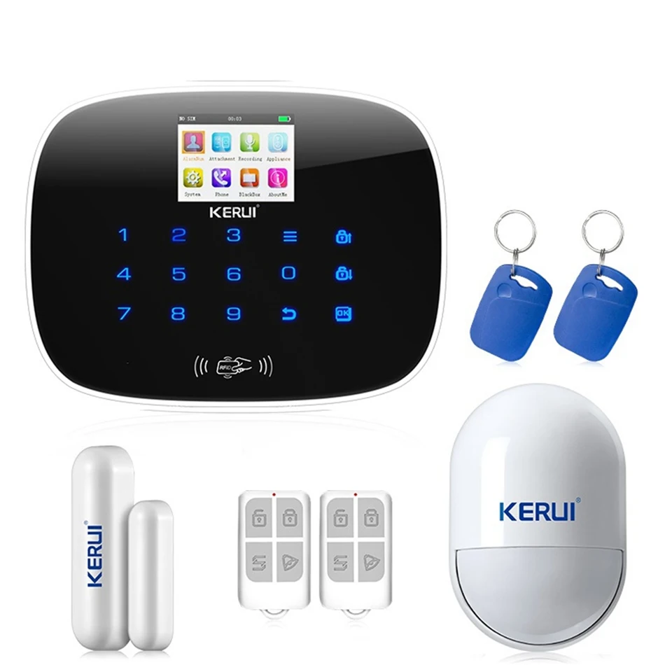 

For IOS Android APP GSM Home Alarm System Door Window Sensor Pet Inmune Pet-Immune PIR Detector RFID Card and Smoke Sensor