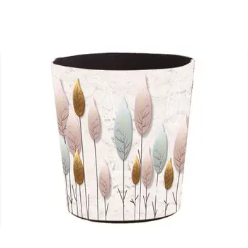

5.5L /7L /10L Waterproof Leather Trash Bin Waste Container Garbage Can Wastebasket Office Paper Basket Household - Leaves