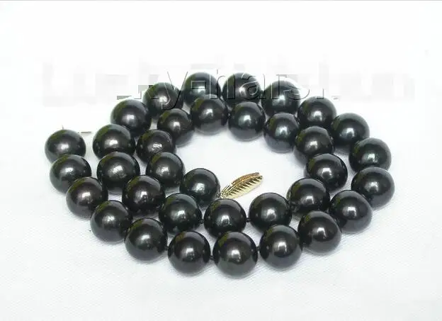 

Hot selling free shipping*******AAA 17" 13mm round Tahitian black pearls necklace 14K solid gold clasp