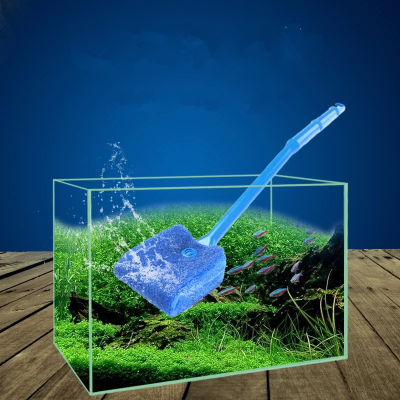 

New Arrival 2017 Plastic Fish Tank Aquarium Cleaning Brush Blue & Green Double Side Sponge Plant Cleaner Tools High Quality