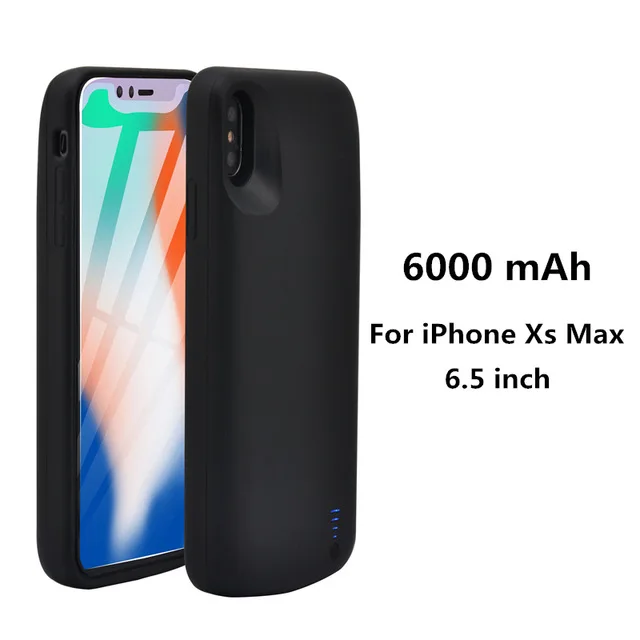 Черный ZKFYS для iPhone XS MAX, ультра тонкие силиконовые чехлы с защитой от падения на заднюю панель, чехлы для зарядки аккумулятора, 6000 мАч, чехол для быстрой зарядки - Цвет: Черный