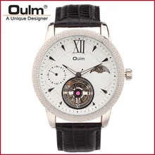 Oulm HP3682 Gold Big Dial Leather Strap Mechanical Watch for Men Wristwatches