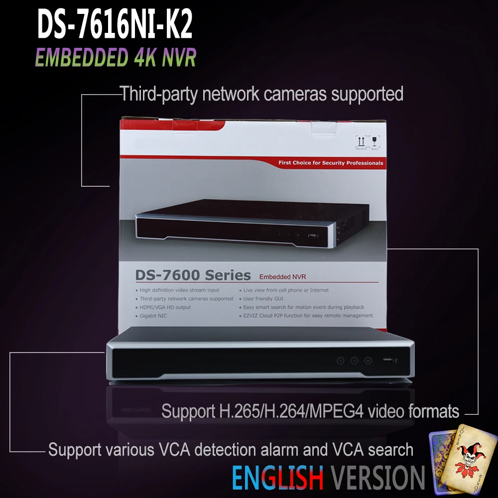Hikvision английская версия DS 7616NI K2 16CH NVR 2 SATA H265 4 К сети видео Регистраторы без POE Порты