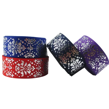

David accessories different size stripe Silver foil Polyester Grosgrain ribbon tape,DIY Hair Bows Material, Gift Pack,50Yc3239