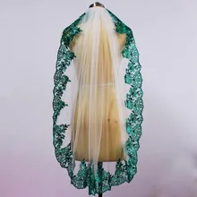 Новые реальные фотографии зеленый Кружевной Белый/слоновой кости Свадебная вуаль из тюля Короткие Блестки кружевная Фата Белу Де Новия