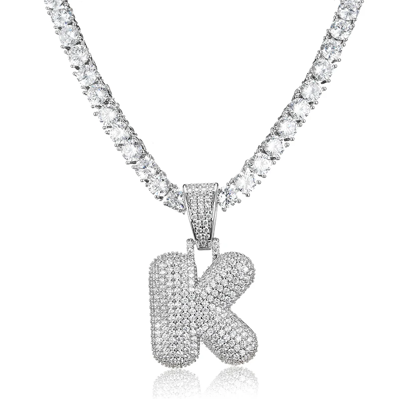 A-Z 26 пузырчатых букв ожерелья с подвесками для мужчин хип хоп ювелирные изделия с 5 мм золото серебро теннисная цепочка