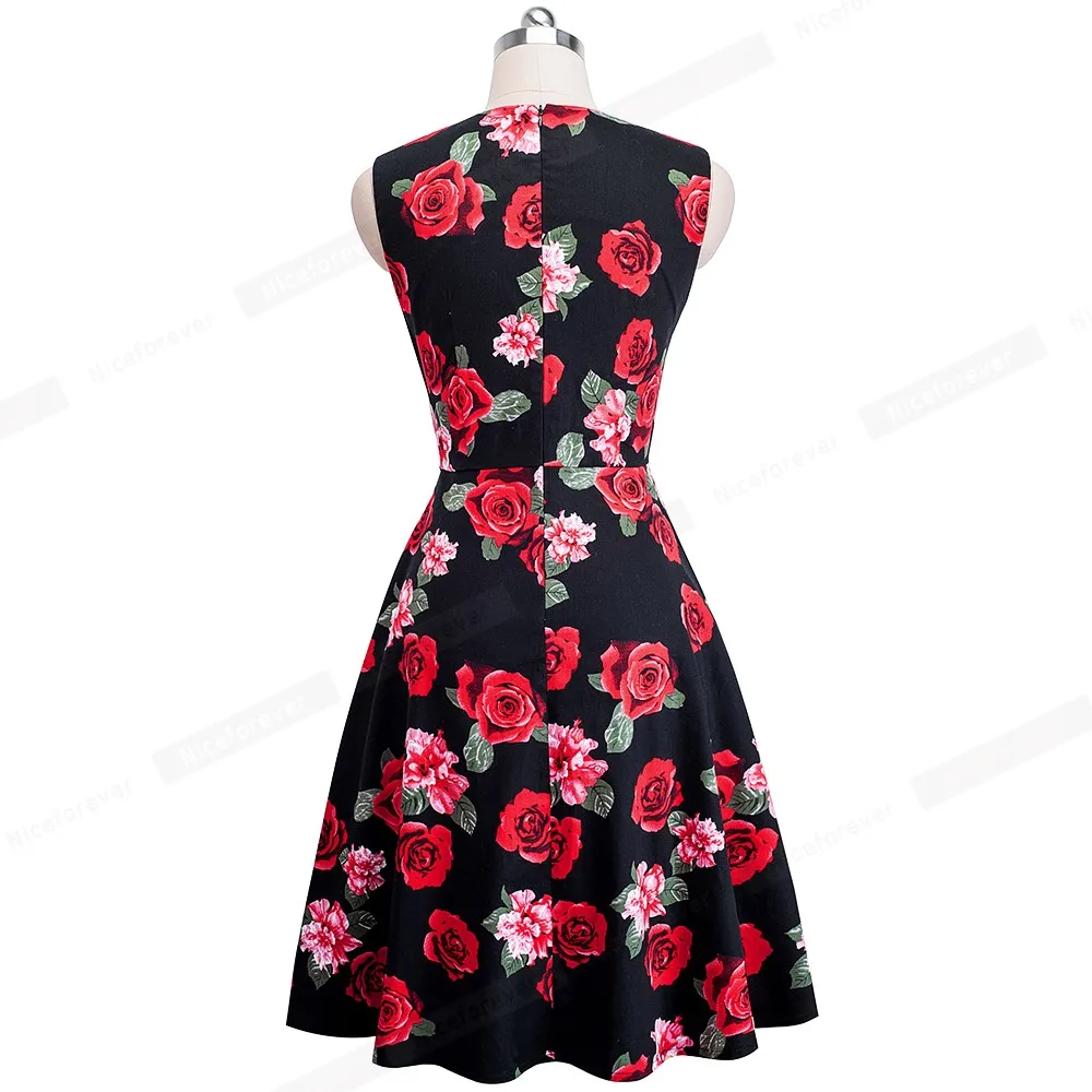 Милое винтажное элегантное цветочное контрастное цветное печатное платье трапециевидной формы Pinup деловые вечерние летние женские платья A091