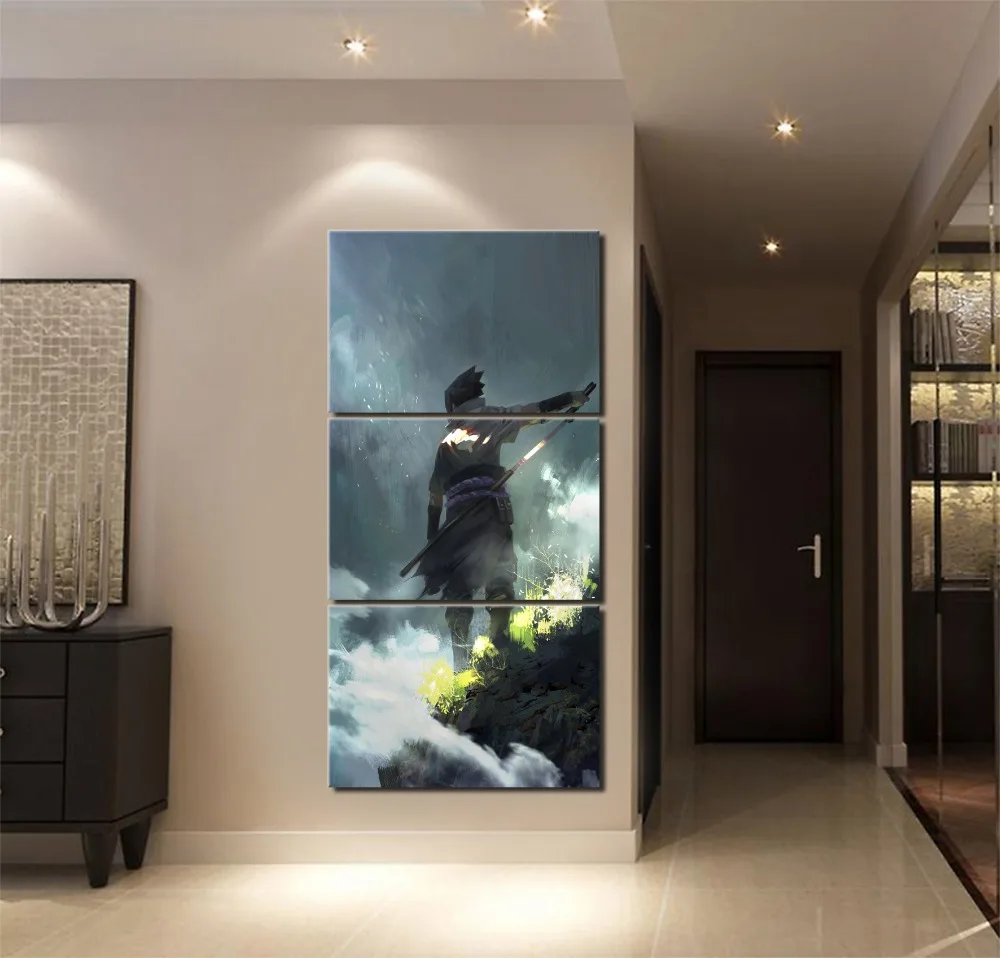 Online Home Decor Jungen Zimmer Moderne Wandkunst Modulare Bild Rahmen Leinwanddruck Malerei 3 Stücke Anime Naruto Sasuke Uchiha Poster