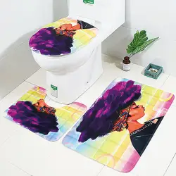 3 предмета Ванная комната коврик печати Дизайн Африканская женщина унитаза Нескользящие ковер для ванной украшения