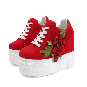 

Vogue Nice New Spring Vulcanized Shoes Rose Decoration Women Causal Shoes Lace-up Women Shoes Fashion Women Shoes CJF6707
