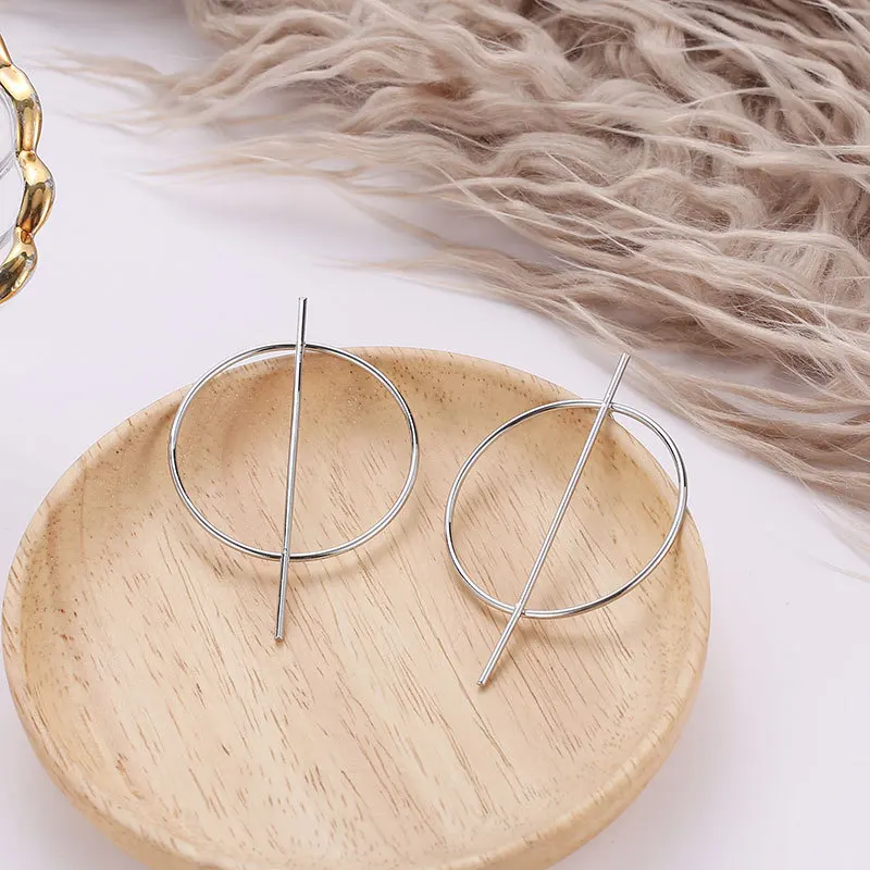 Простые Модные минималистичные геометрические круглые серьги, темпераментные серьги, длинные женские серьги-гвоздики для женщин, ювелирное изделие, подарок - Окраска металла: Silver