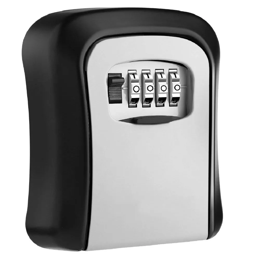 4 Digit Lock Secure Key Combination Safe Outdoor Heavy Duty Wall Mounted Security Lock Box Large Internal Storage for House