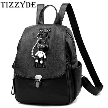 

Bear hanging ladies backpack 2019 new fashion ladies Mixed cowhide leather backpack zipper multi-pocket leisure travel bag LW182